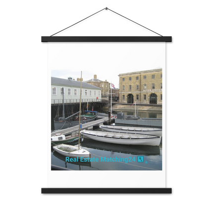 Boat on Water Poster with hangers realestatematching24 with key Logo