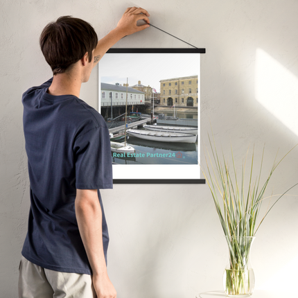 Boat on Water Poster with hangers realestatepartner24 with house Logo