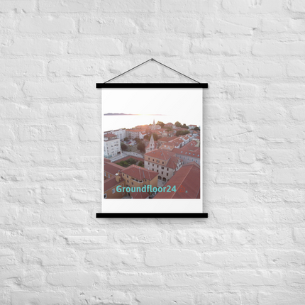 Roof Sunset View Poster with hangers with Groundfloor24 with House Logo