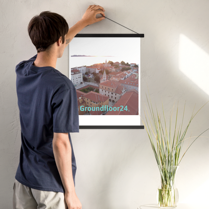 Roof Sunset View Poster with hangers with Groundfloor24 without House Logo