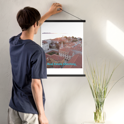 Roof Sunset View Poster with hangers with realestatematching without key Logo