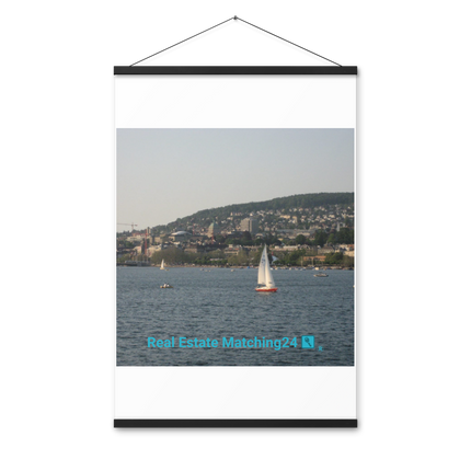 Beautiful River & Hills Sinari Poster with hangers with realestatematching24 with key Logo