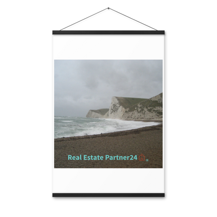Waves and Sand Poster with hangers with realestatepartner24 with house Logo