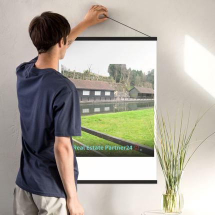 Lakeside Serenity Poster with hangers with realestatepartner24 with house Logo