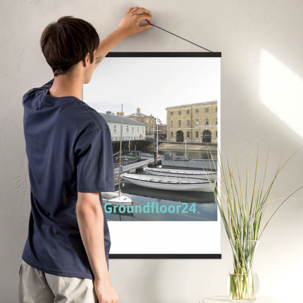 Boat on Water Poster with hangers with Groundfloor24 without House Logo