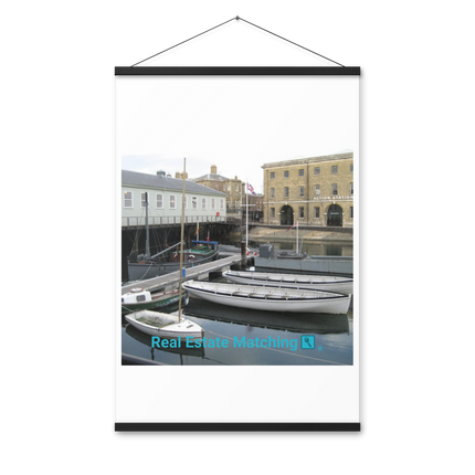 Boat on Water Poster with hangers realestatematching with key Logo