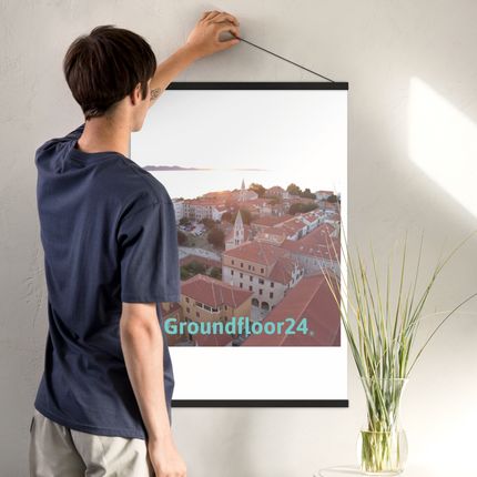 Roof Sunset View Poster with hangers with Groundfloor24 without House Logo