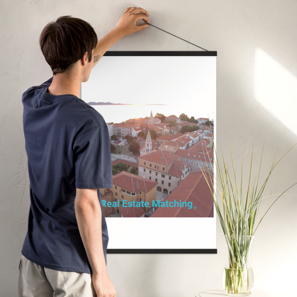 Roof Sunset View Poster with hangers with realestatematching without key Logo