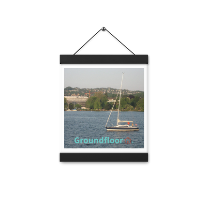 Boat on the River Poster with hangers with Groundfloor with House Logo