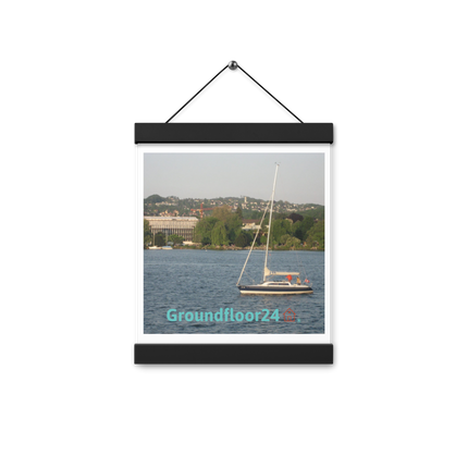 Boat on the River Poster with hangers with Groundfloor24 with House Logo