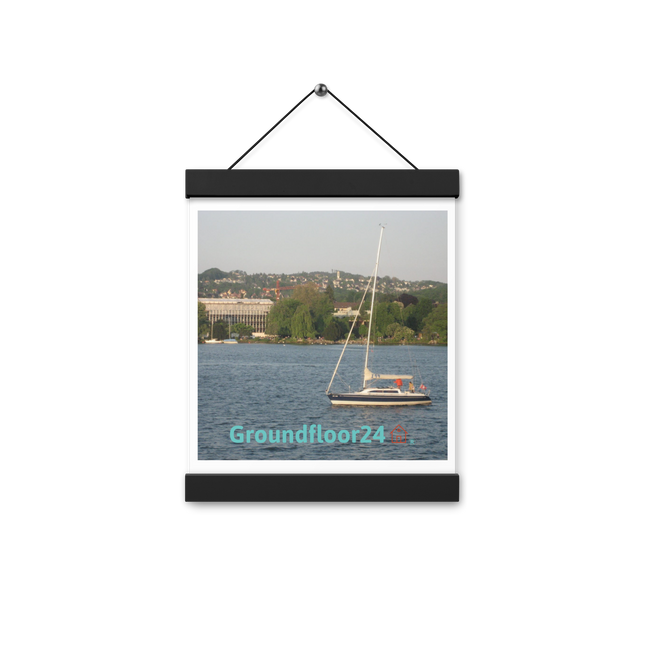 Boat on the River Poster with hangers with Groundfloor24 with House Logo