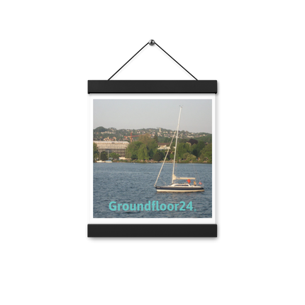 Boat on the River Poster with hangers with Groundfloor24 without House Logo