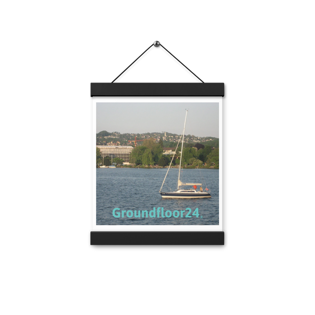 Boat on the River Poster with hangers with Groundfloor24 without House Logo
