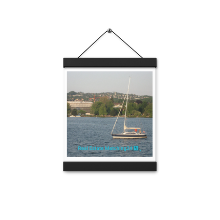 Boat on the River Poster with hangers with realestatematching24 with key Logo