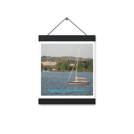 Boat on the River Poster with hangers with realestatematching24 without key Logo