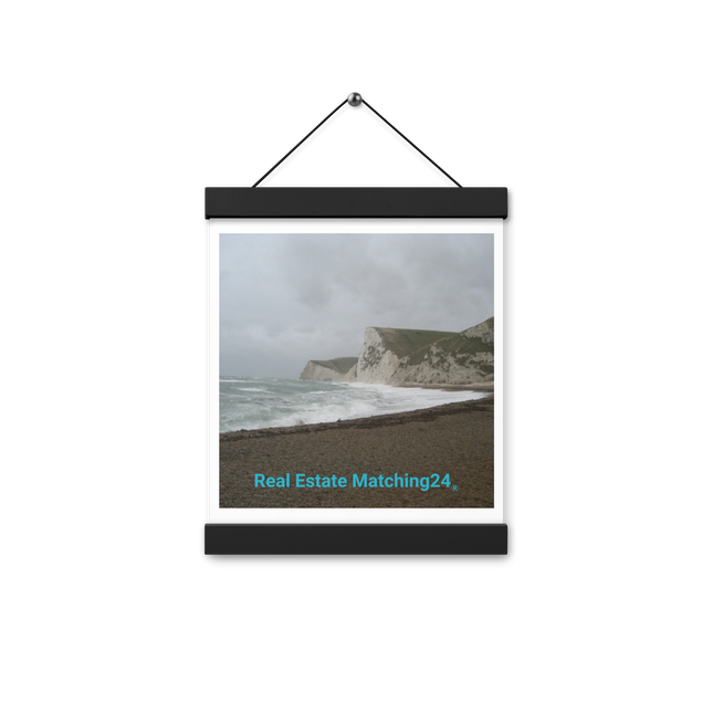 Waves and Sand Poster with hangers with realestatematching24 without key Logo
