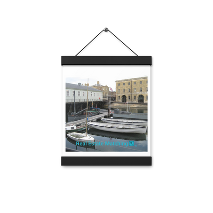 Boat on Water Poster with hangers realestatematching with key Logo