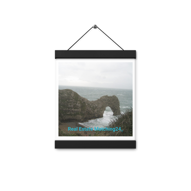 Coastal Escape Poster with hangers with realestatematching24 without key Logo