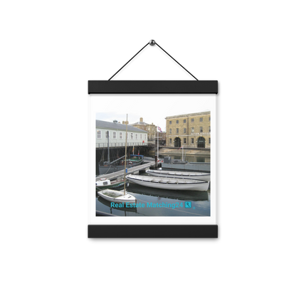 Boat on Water Poster with hangers realestatematching24 with key Logo