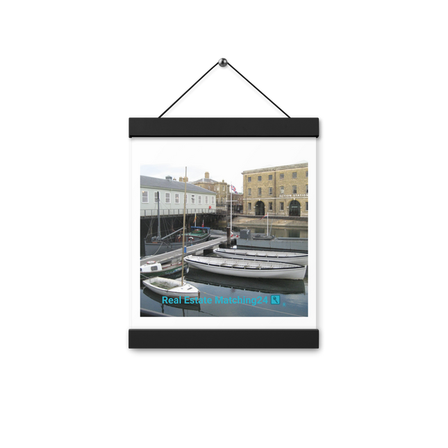 Boat on Water Poster with hangers realestatematching24 with key Logo