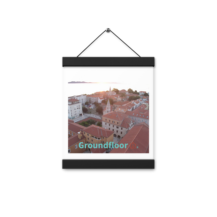 Roof Sunset View Poster with hangers with Groundfloor with House Logo