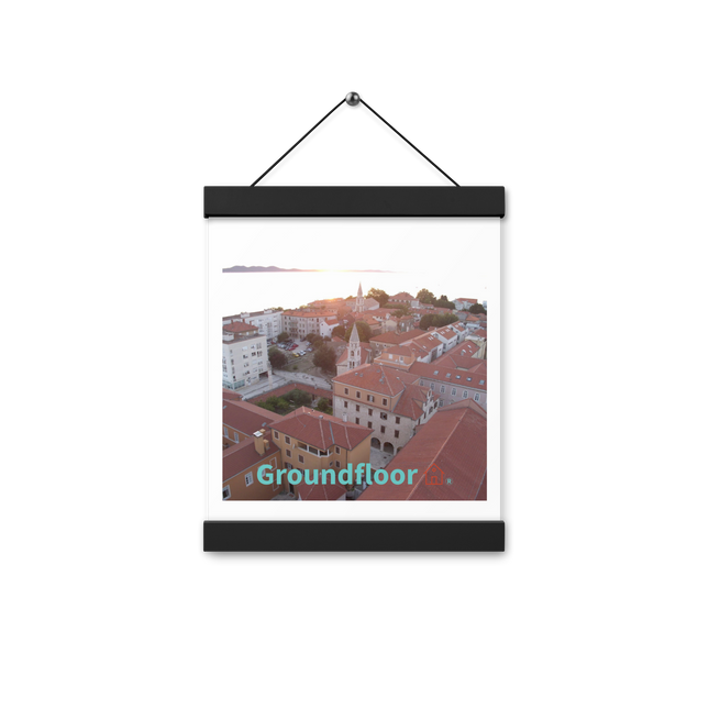 Roof Sunset View Poster with hangers with Groundfloor with House Logo
