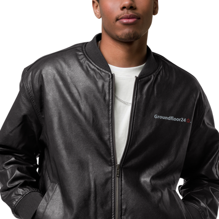 Leather Bomber Jacket with Groundfloor24 Logo