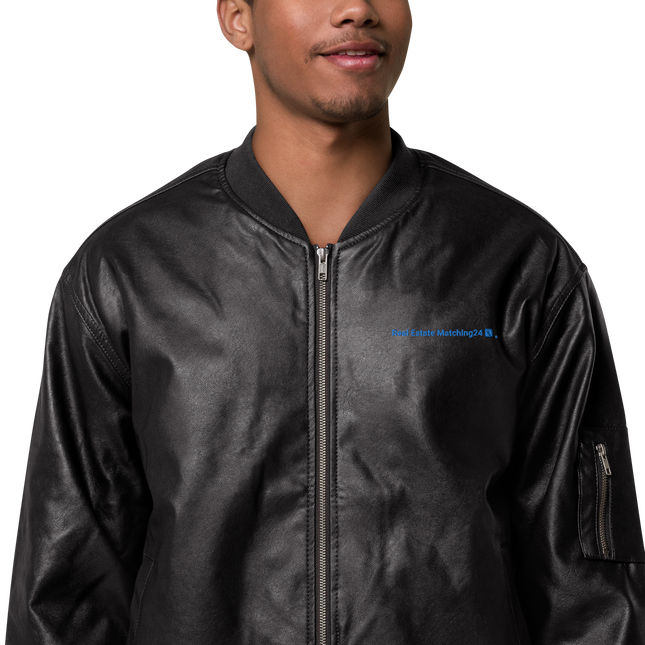 Leather Bomber Jacket with Real Estate Matching24 Logo