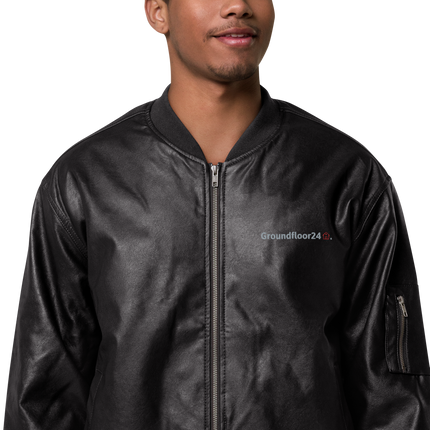 Leather Bomber Jacket with Groundfloor24 Logo