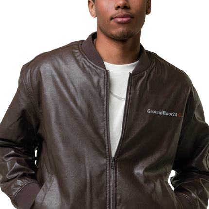 Leather Bomber Jacket with Groundfloor24 Logo