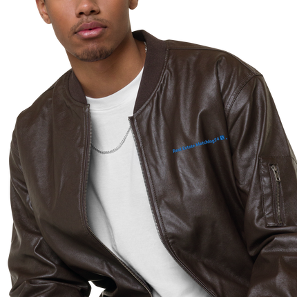 Leather Bomber Jacket with Real Estate Matching24 Logo