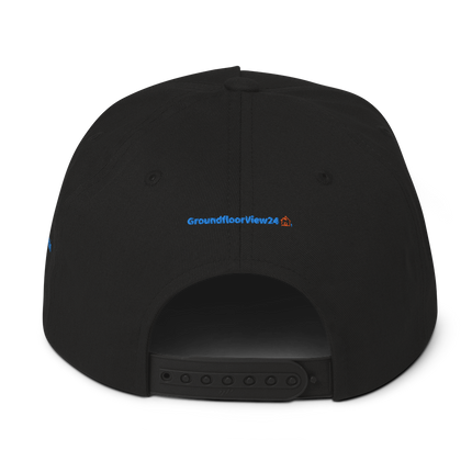 North Macedonia Flat Bill Cap GroundfloorView24 with 3 Logos.