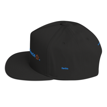 Serbia Flat Bill Cap GroundfloorView24 with 3 Logos.