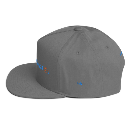 Italy Flat Bill Cap GroundfloorView24 with 3 Logos.