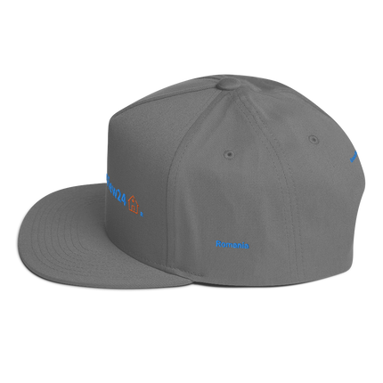 Romania Flat Bill Cap GroundfloorView24 with 3 Logos.