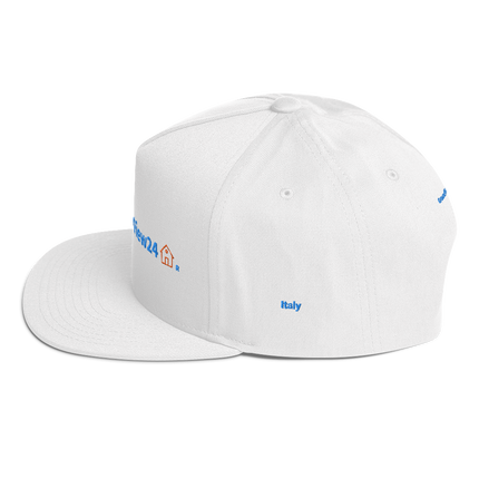Italy Flat Bill Cap GroundfloorView24 with 3 Logos.