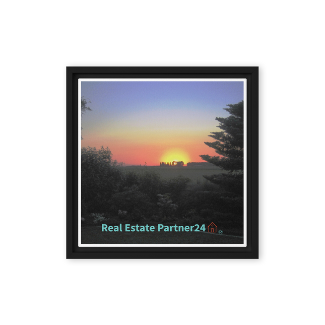 Beautiful Sunset Sinari Framed canvas with realestatepartner24 with house Logo