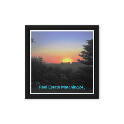 Beautiful Sunset Sinari Framed canvas with realestatematching24 without key Logo