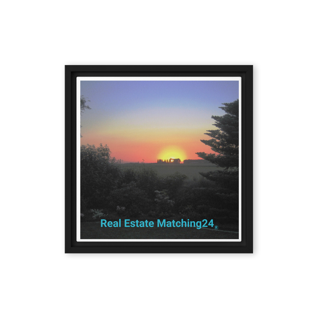 Beautiful Sunset Sinari Framed canvas with realestatematching24 without key Logo