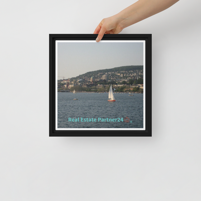 Beautiful River & Hills Sinari Framed canvas with realestatepartner24 with house Logo