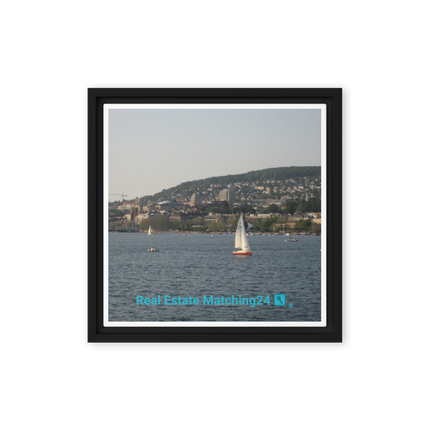 Beautiful River & Hills Sinari Framed canvas with realestatematching24 with key Logo