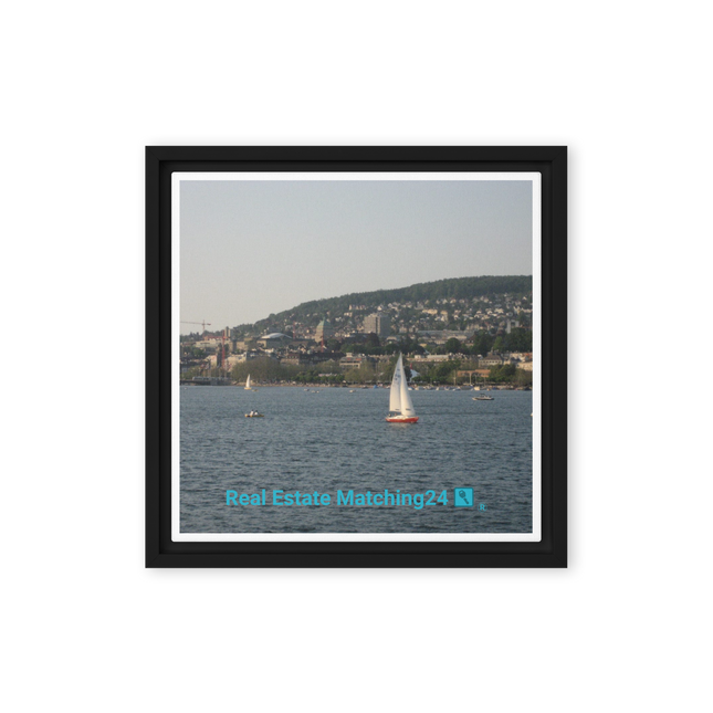 Beautiful River & Hills Sinari Framed canvas with realestatematching24 with key Logo