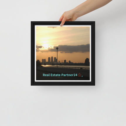 Majestic Sunset Framed canvas with realestatepartner24 with house Logo