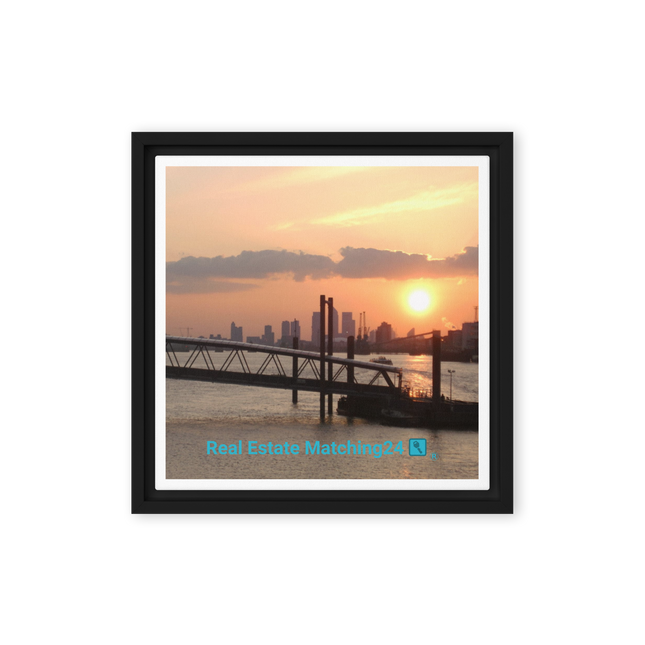 Evening Glow Framed canvas with realestatematching24 with key Logo