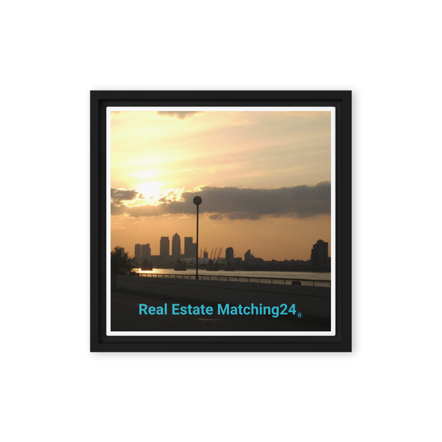 Majestic Sunset Framed canvas with realestatematching24 without key Logo