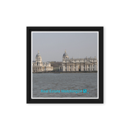Riverside Beauty Park Framed canvas with realestatematching24 with key Logo