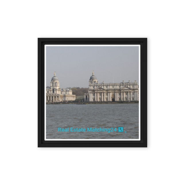 Riverside Beauty Park Framed canvas with realestatematching24 with key Logo