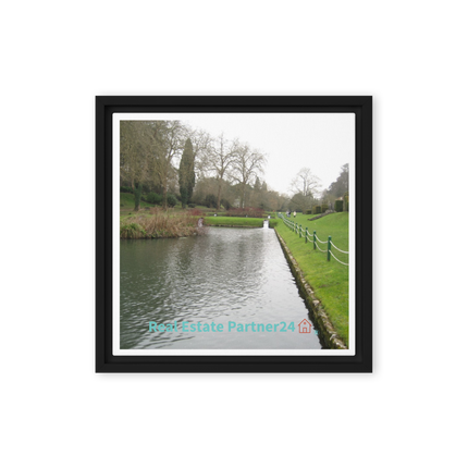 Lakeside Beauty Framed canvas with realestatepartner24 with house Logo