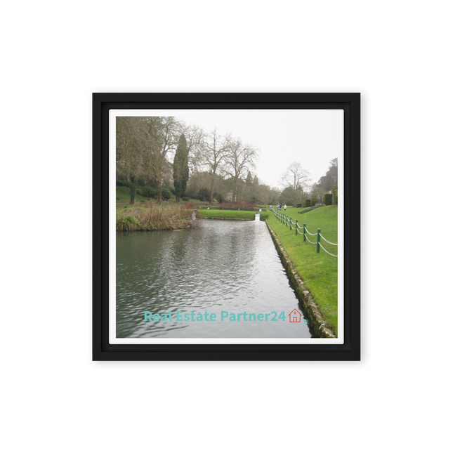 Lakeside Beauty Framed canvas with realestatepartner24 with house Logo