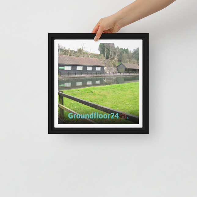 Lakeside Serenity Framed canvas with Groundfloor24 with House Logo